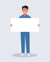 The doctor holds a clean board in his hands. Vector illustration.