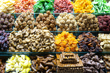 Counter with assorted sweets at Grand Bazaar in Turkey