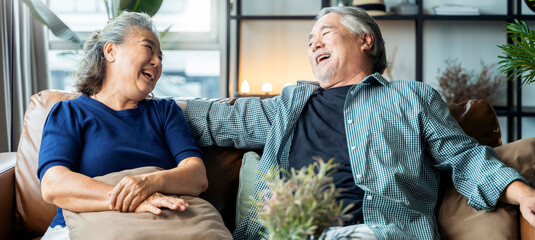 old senior asian retired age marry ciuple wellness lifesstyle together at home,old people laugh...