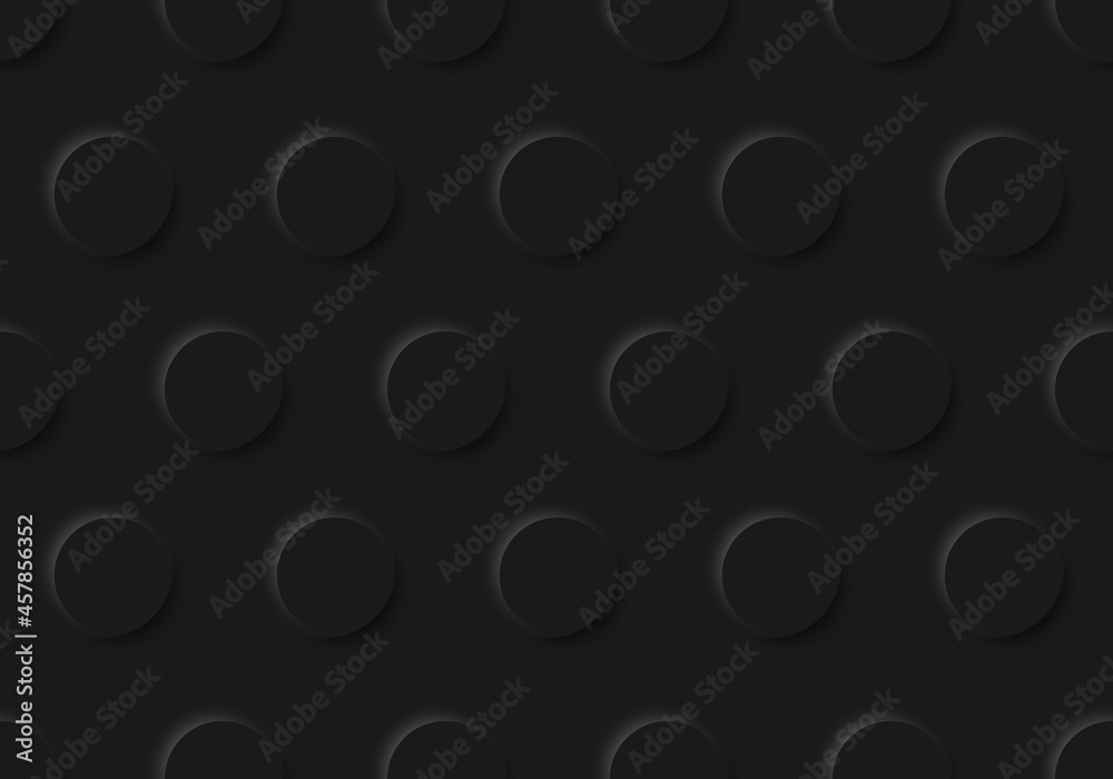 Wall mural 3d black circles embossed seamless pattern on dark background and texture