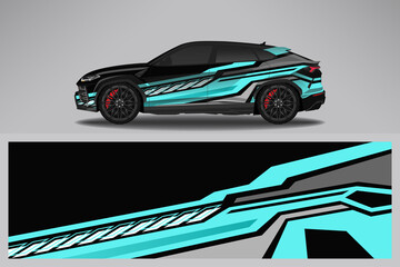 Obraz premium Wrap car vector design decal. Graphic abstract line racing background design for vehicle, race car, rally, adventure livery camouflage.
