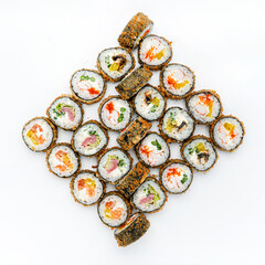 fresh sushi on the white background
