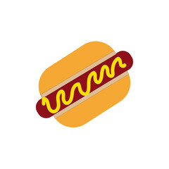 A bun with a sausage on a white background. Vector illustration.