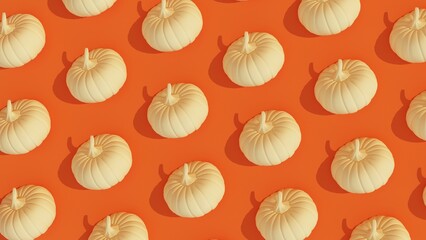 3d render. white pumpkins on orange background.