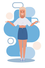 A business woman spreads her hands to the sides. Vector illustration.