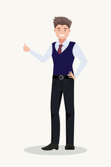 Bearded happy man shows thumb up. Gesture cool.