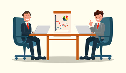 Fototapeta premium A business meeting. Presentation of the project. A man presents a project. Vector illustration.