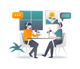 a couple doing Live broadcast discussion