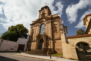 Beautiful Czech church in the cityscape