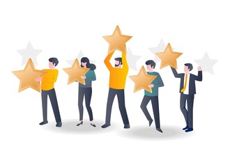Give a five star review in flat illustration