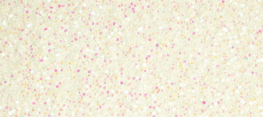 White glitter texture, banner macro photo, high detailed surface. Close-up to sandpapper, abstract glitter lights for holiday celebration, new year and christmas. Glowing effect concept