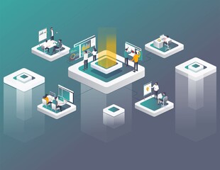 Fototapeta premium Head office controlling agent in isometric illustration