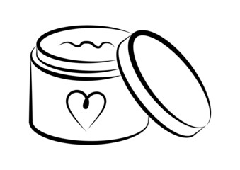 icon of a black contour drawing of an open jar of cream