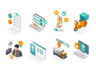 Isometric icon sets. business and delivery