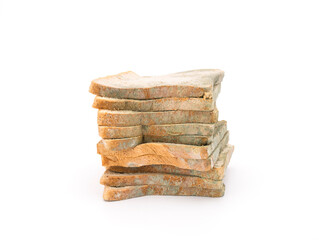 Mouldy bread isolated on white background.