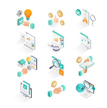 Isometric icon sets. business developer and seo analyst