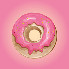 Pink donut with multi-colored sprinkles. Food. Sweets.