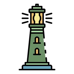 Lighthouse coast icon. Outline lighthouse coast vector icon color flat isolated