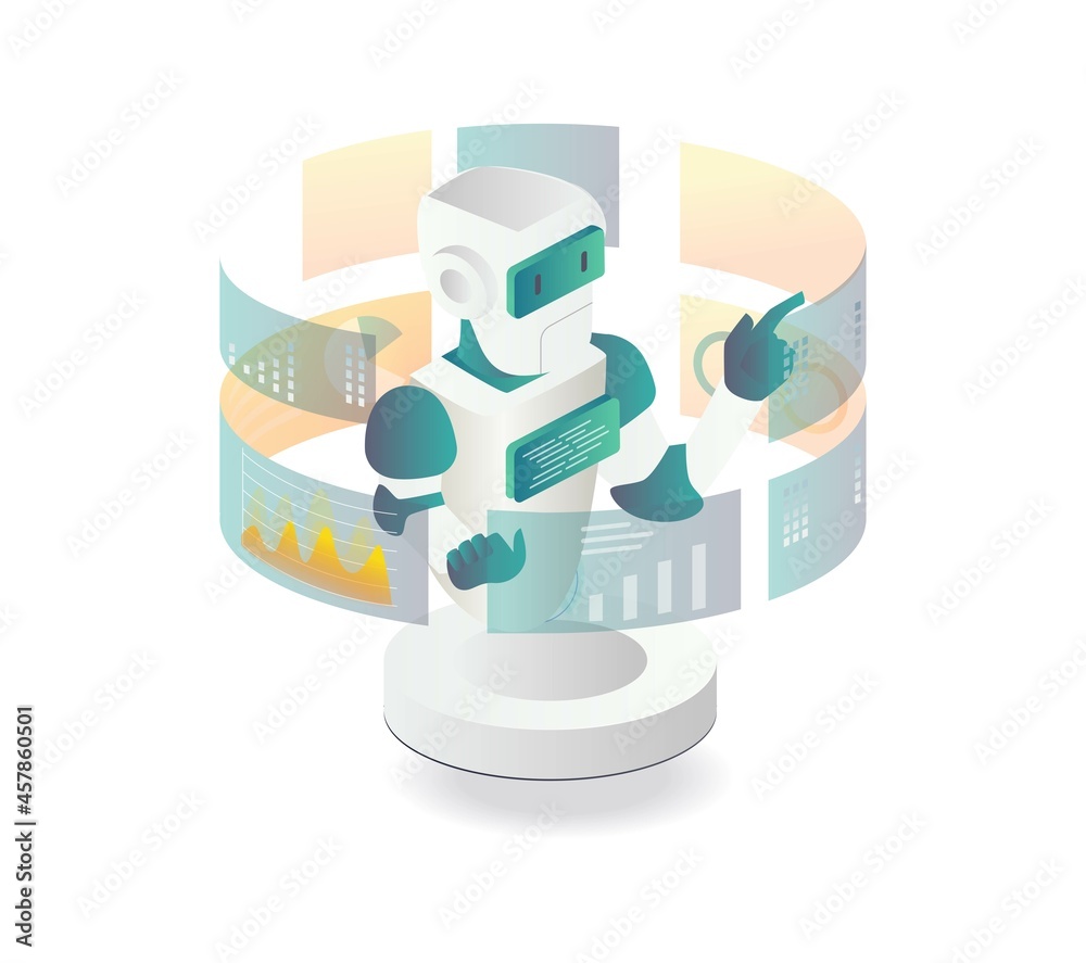 Aufkleber Robot is analyzing data in isometric illustration