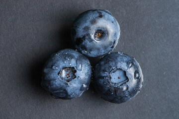 Blueberry with water drops on dark background