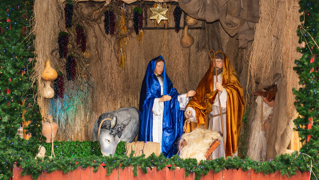 Nativity Scene In The Yard Of Church Of St. Anthony Of Padua, Istanbul Turkey.