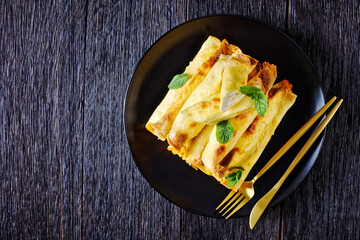 blintz, rolled filled with cottage cheese pancakes