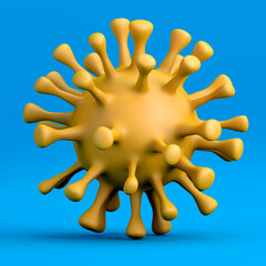 Yellow duotone virus on blue background. 3d illustration.