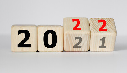 cubes and dice with 2022 and 2021 on the Bright background