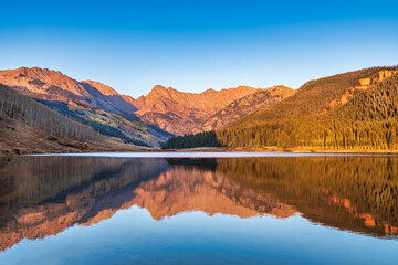 mountain lake reflection golden hour