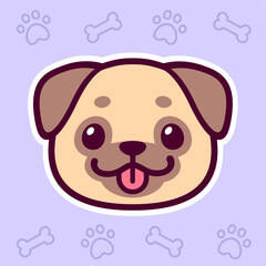 Cute cartoon smiling pug face