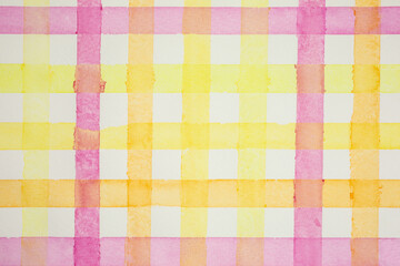 checkered watercolor background with stripes in pink, orange and yellow