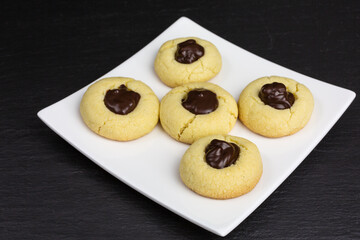 thumbprint cookies filled with chocolate