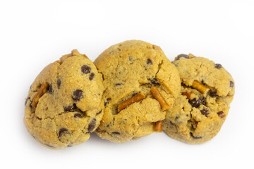 chocolate chip peanut butter cookies with pretzel sticks