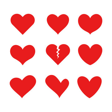 Heart icon set. Various heart shape vector illustration. Perfect for design element of love, valentine, and health.