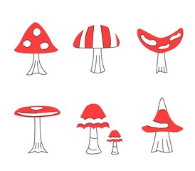 Set of mushrooms in trendy flat style