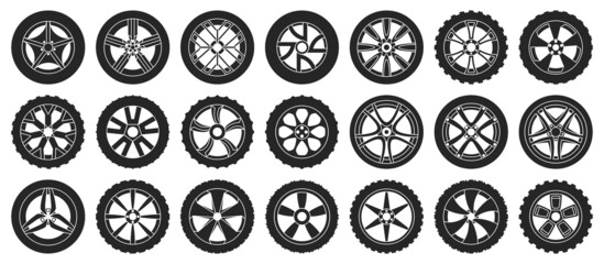 Car wheels isolated black set icon. Vector illustration vehicle tire on white background.black vector set icon car wheels .