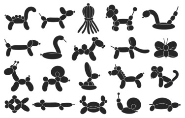 Animal balloon air vector black icon set . Collection vector illustration cute animal on white background. Isolated black illustration icon set of balloon air for web design.