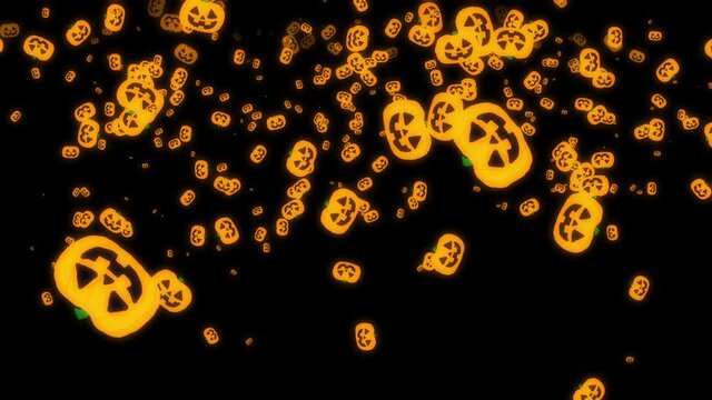 空から降ってくるジャック・オー・ランタン ハロウィンのかぼちゃ ドリーイン アブストラクト背景