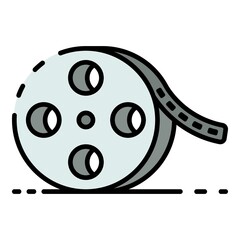 Obraz premium Cinema film roll icon. Outline cinema film roll vector icon color flat isolated