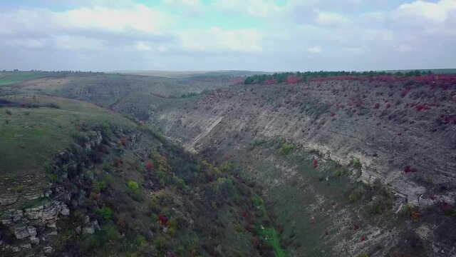 Flying above majestic gorge. Bourne gorges aerial traveling