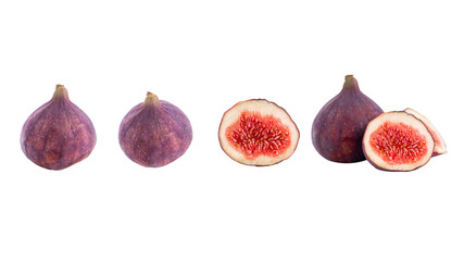 Organic Sweet fig fruit healthy vegan vegetable diet food fresh ripe red cut slide in half tasty delicious juicy tropical nutrition set collection isolated on rustic white background