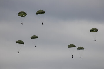 NATO Days 2021, Ostrava, Czechia - September - 18: NATO (North Atlantic Treaty Organization). Wavy and undulated flag of defense alliance and partnership is floating in the air. Documentary of event.