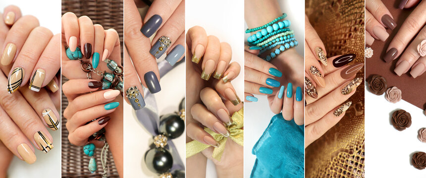 Fashionable versions of nail art.