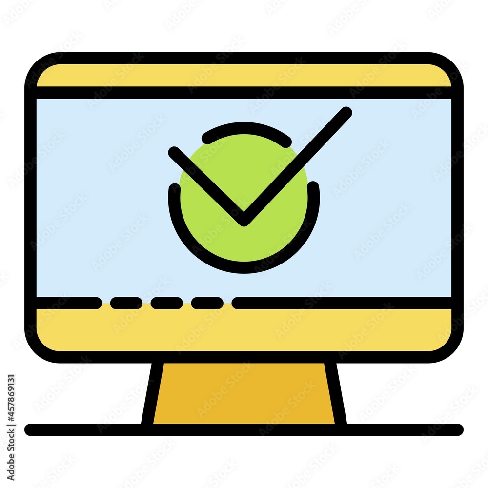 Poster computer check note icon. outline computer check note vector icon color flat isolated