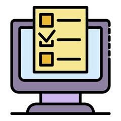 Computer online vote list icon. Outline computer online vote list vector icon color flat isolated