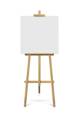 Easel with white square paper sheet. Vector realistic design element isolated on white background.