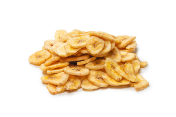 Banana chips isolated on a white background. Dehydrated banana.