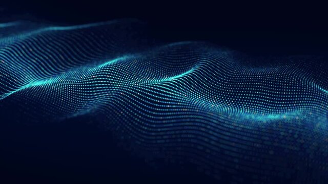 Abstract technology wave. Flow of particles. Big data transfer visualization. 3d rendering.