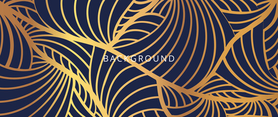 Gold luxury line art background vector. Tropical pattern design for packaging, wallpaper and print, Vector illustration.