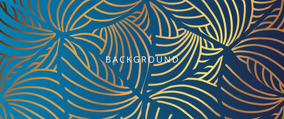 Gold luxury line art background vector. Tropical pattern design for packaging, wallpaper and print, Vector illustration.